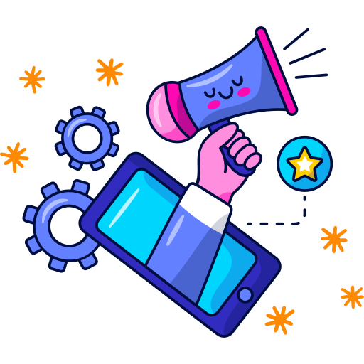 ilustração de marketing digital com megafone e celular